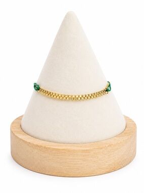 Gold Tone Double Box Chain Green Cord Adjustable Bracelet Minimalist Modern